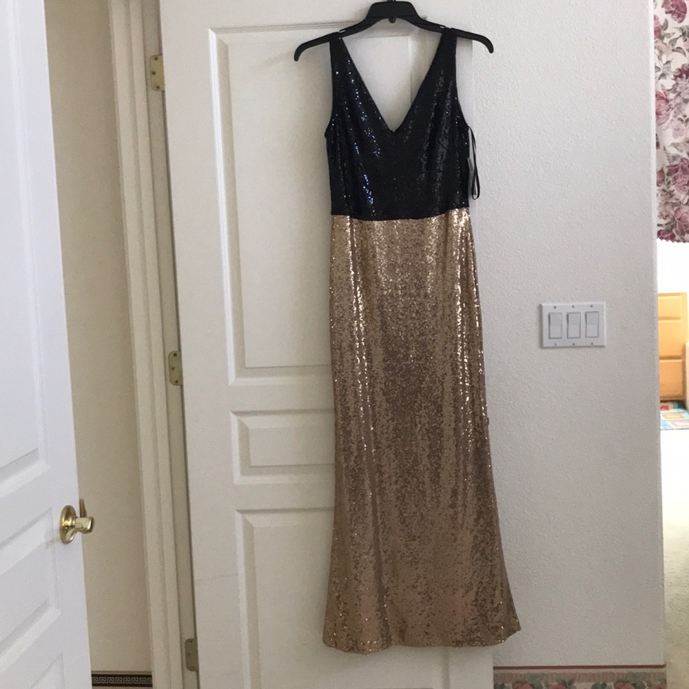 LAUREN Ralph Lauren V-Neck Black and Gold Dress